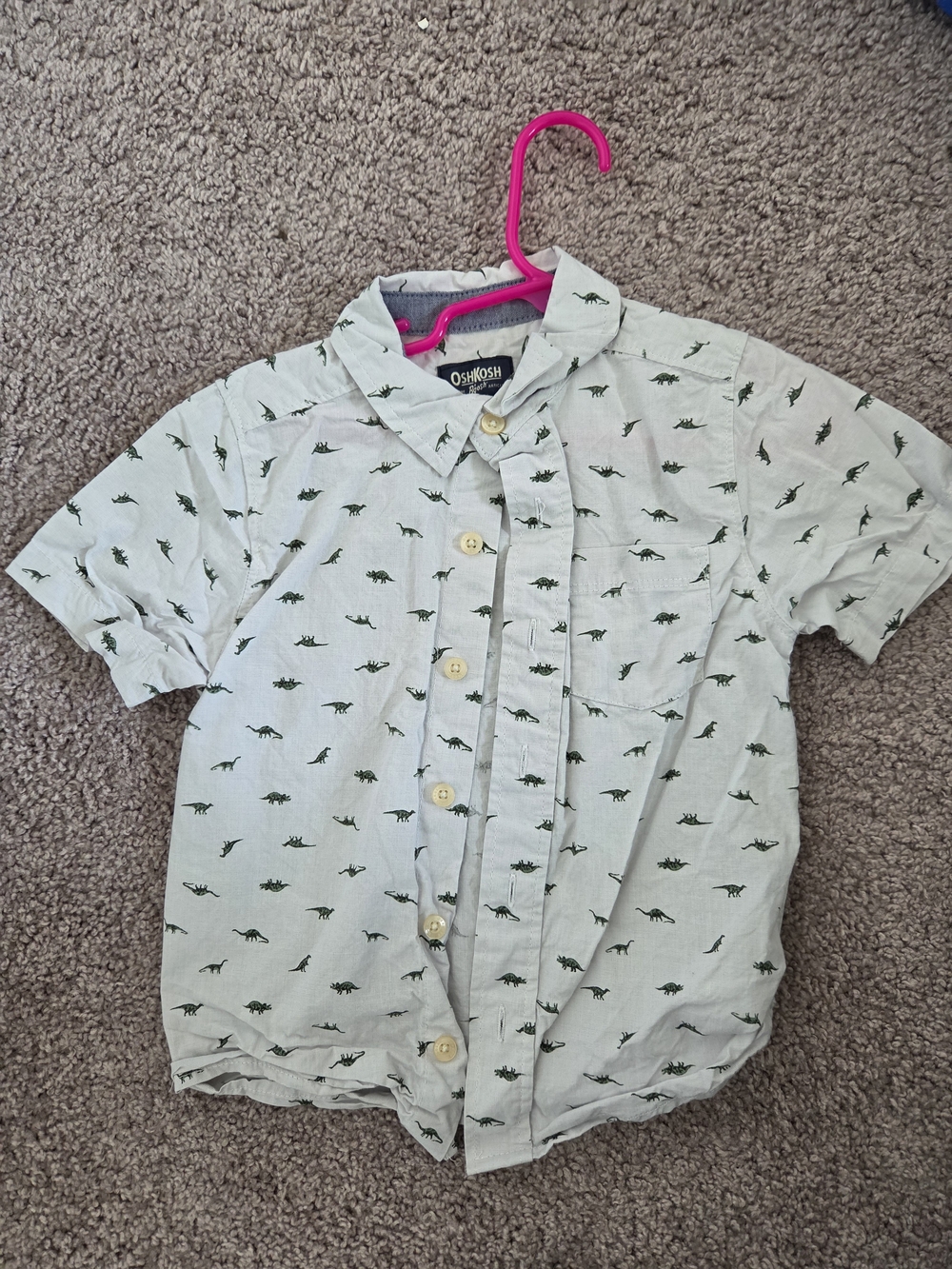 OshKosh B'gosh Light Blue Short Sleeve Dino Button-Down Shirt